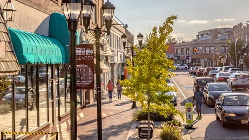 Downtown retail district with outdoor public WiFi coverage